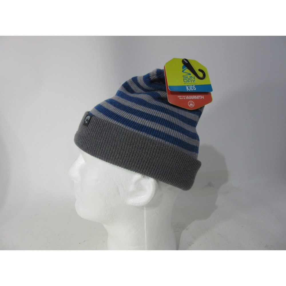 Sunday Afternoons Saturn Beanie Kids M/L Blue Gray New Marine Striped UPF50+